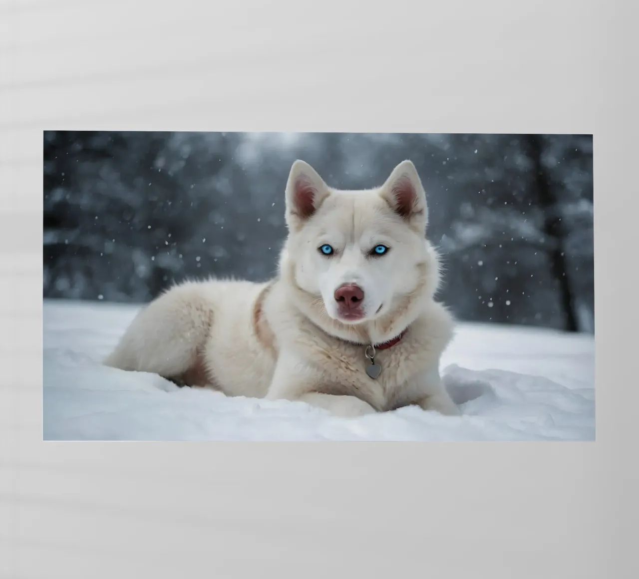 Cane Husky con straordinari occhi azzurri che riposa nella soffice neve bianca pellicola backlit da DesignDoodle