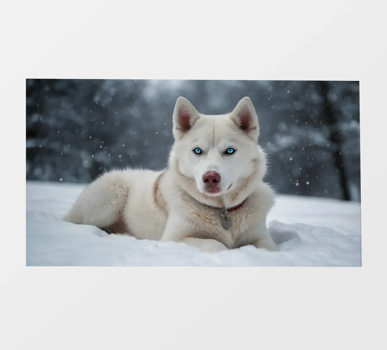 Cane Husky con straordinari occhi azzurri che riposa nella soffice neve bianca pellicola backlit da DesignDoodle