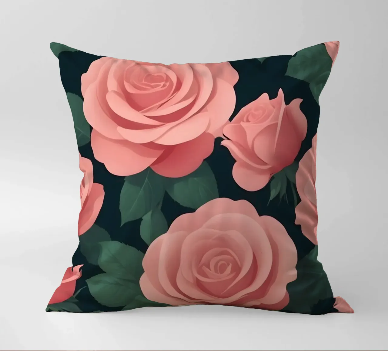 Elegant pink roses on a dark background create a stunning ab decorative cushion by DesignDoodle