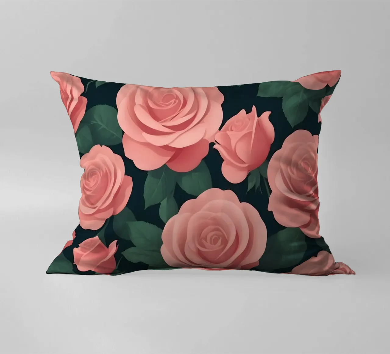 Elegant pink roses on a dark background create a stunning ab decorative cushion by DesignDoodle