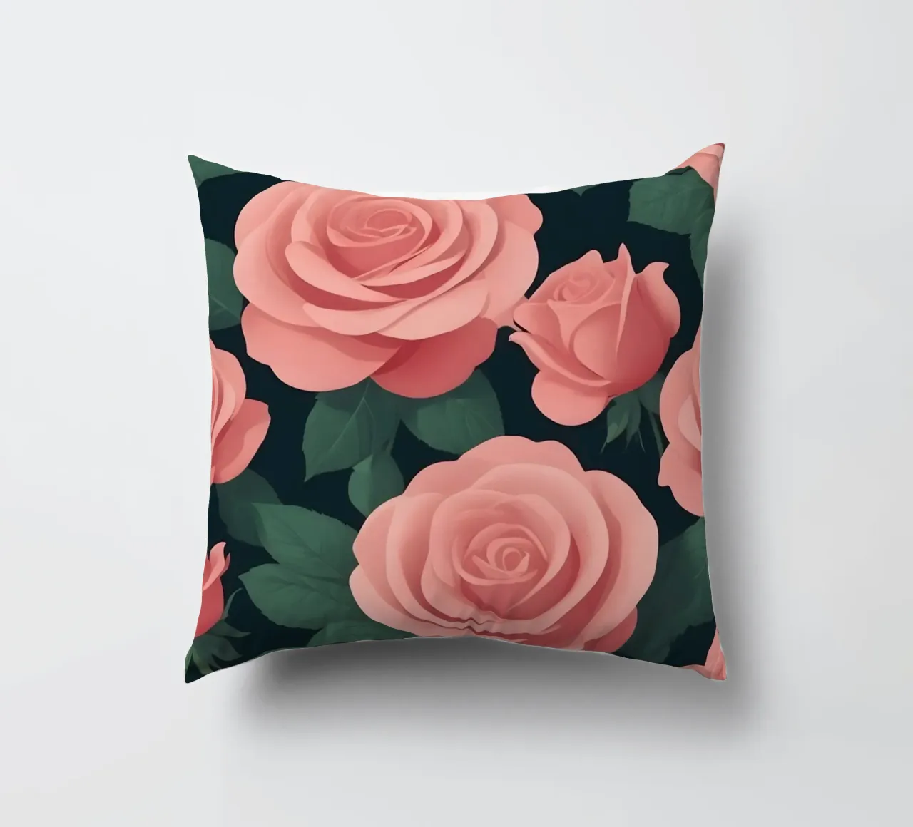 Elegant pink roses on a dark background create a stunning ab decorative cushion by DesignDoodle