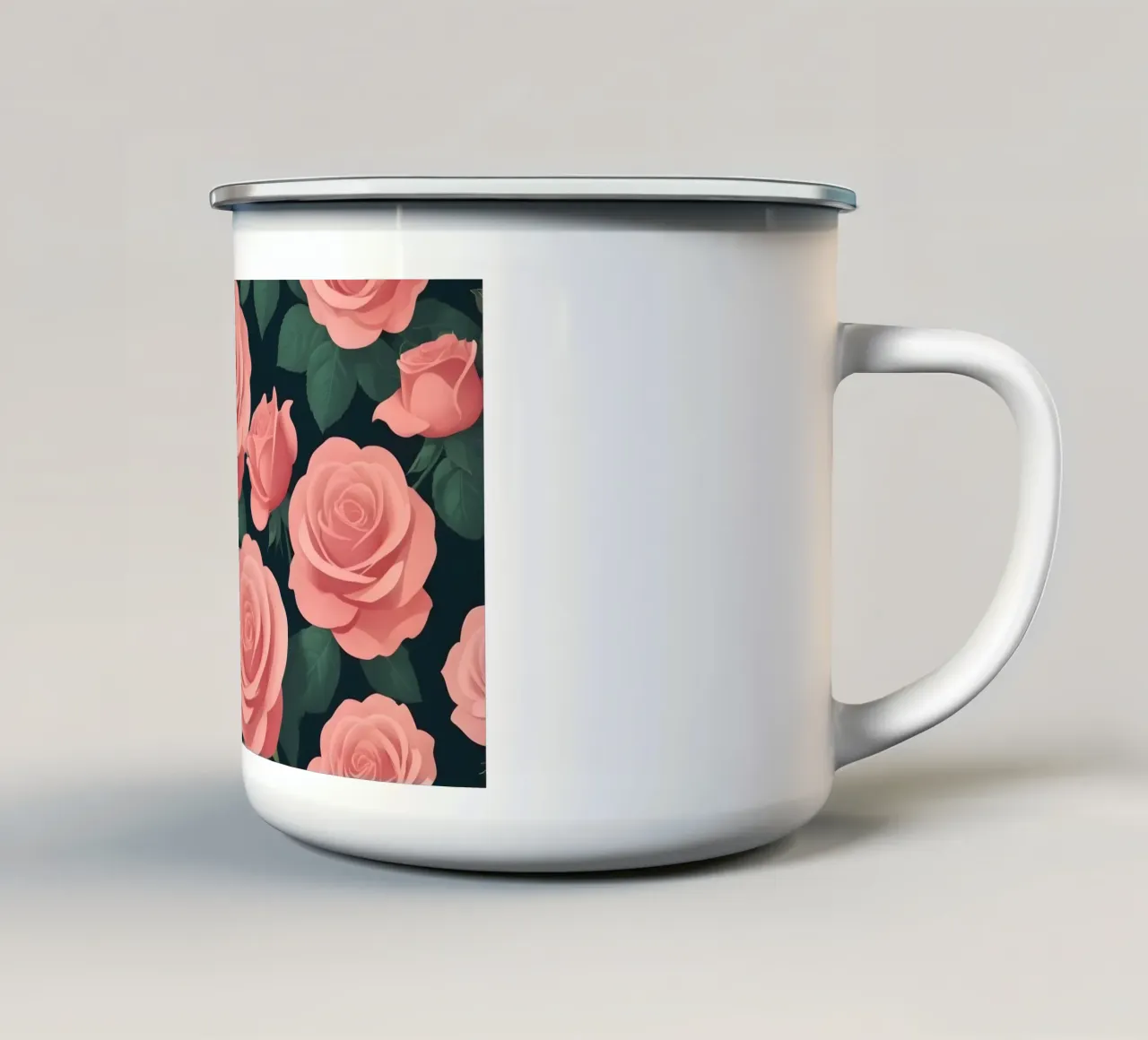 Elegant pink roses on a dark background create a stunning ab enamel mug by DesignDoodle