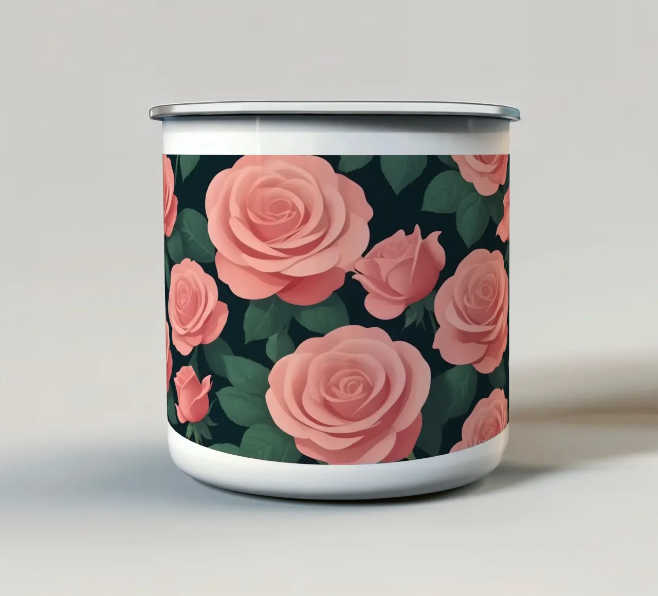 Elegant pink roses on a dark background create a stunning ab enamel mug by DesignDoodle