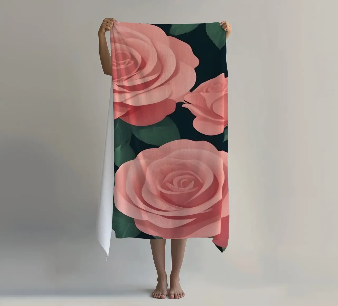 Eleganti rose rosa su sfondo scuro creano un'ambientazione di grande effetto. telo mare da DesignDoodle