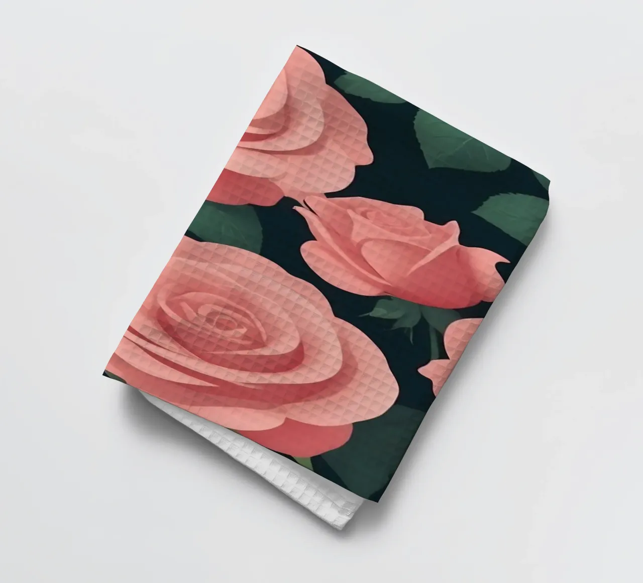 Elegant pink roses on a dark background create a stunning ab tea towel by DesignDoodle