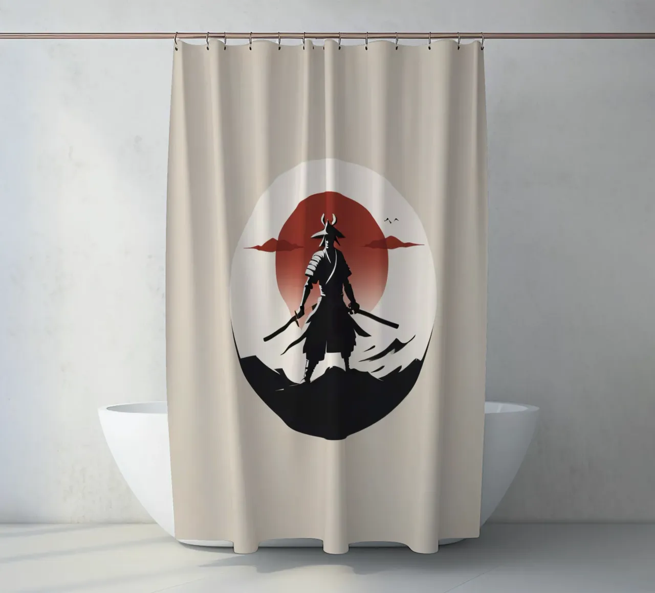 Selbstbewusst stehender Samurai-Krieger mit Schwertern Duschvorhang von DesignDoodle