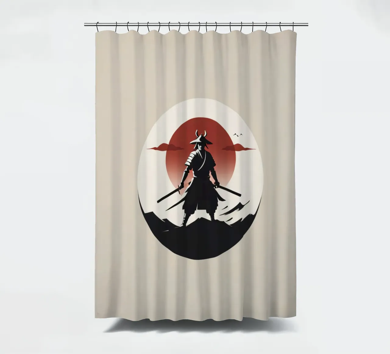 Selbstbewusst stehender Samurai-Krieger mit Schwertern Duschvorhang von DesignDoodle