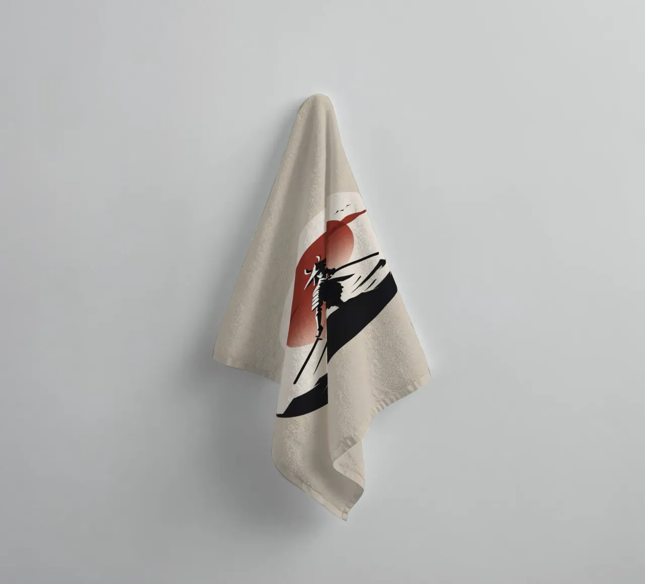 Samurai warrior standing confidently with swords towel by DesignDoodle