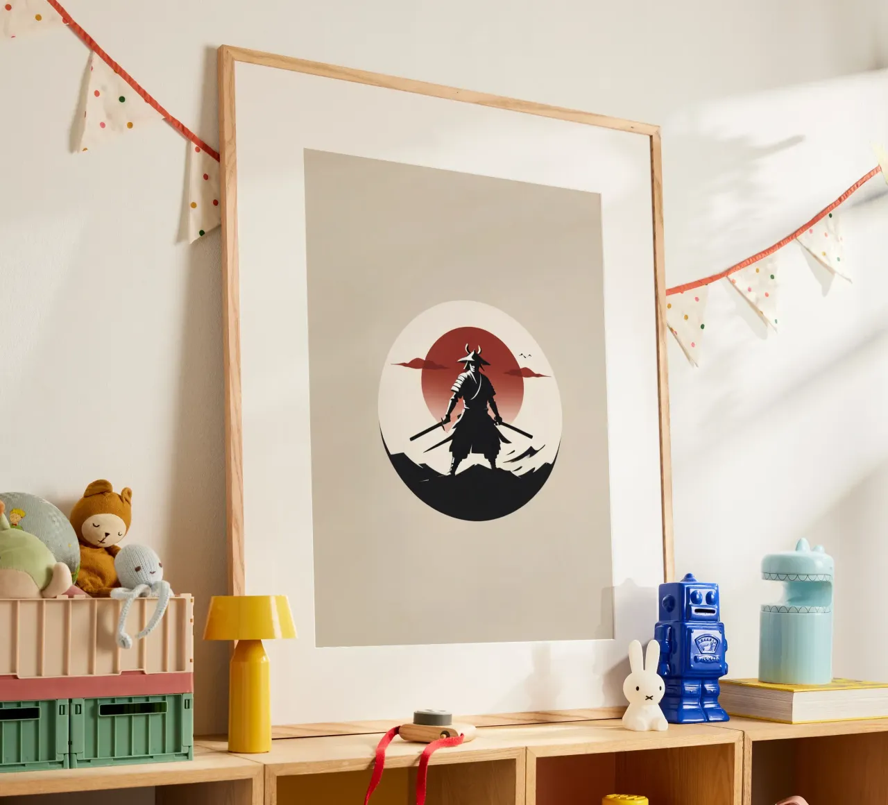 Selbstbewusst stehender Samurai-Krieger mit Schwertern Hahnemühle von DesignDoodle
