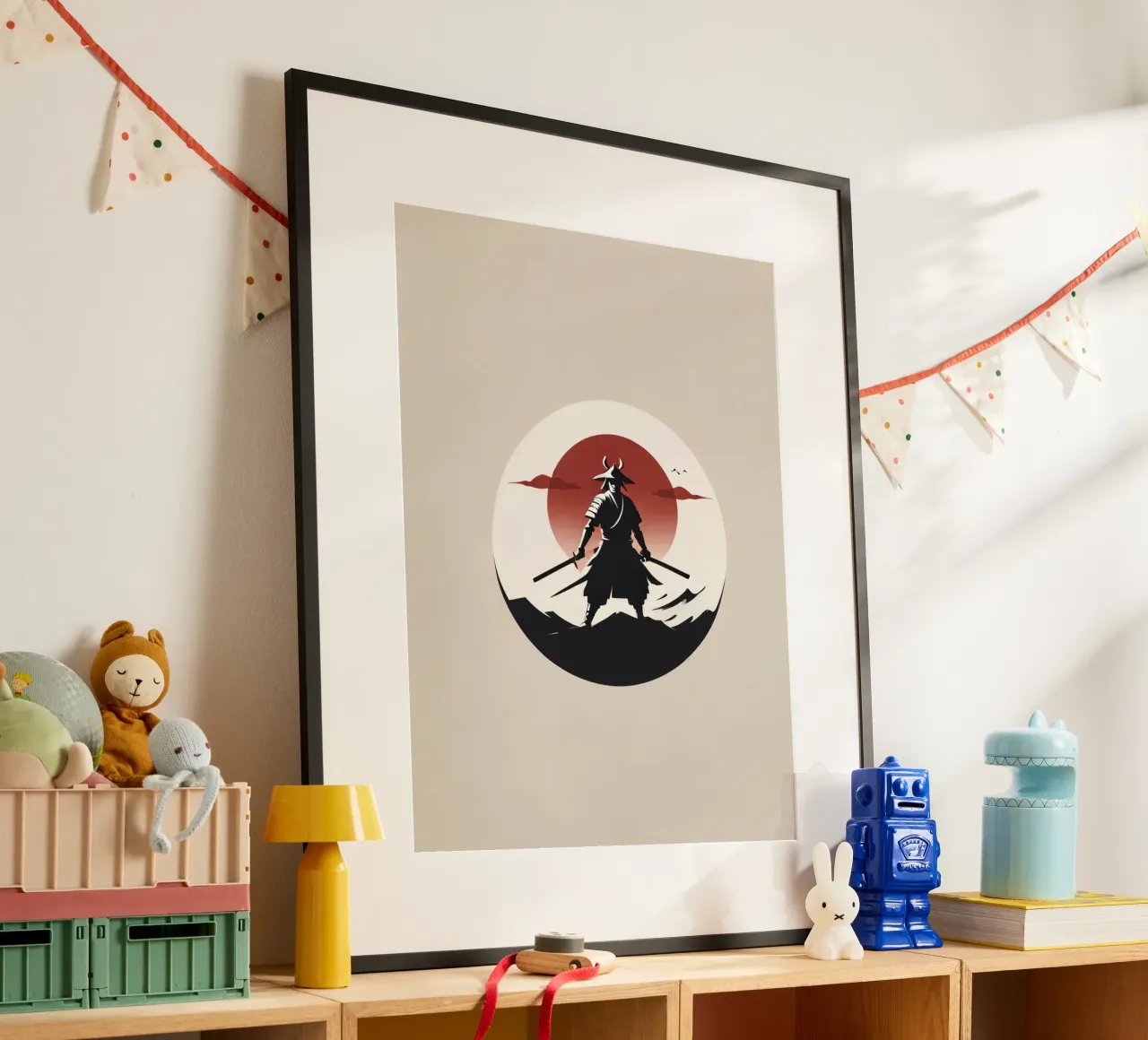 Selbstbewusst stehender Samurai-Krieger mit Schwertern Hahnemühle von DesignDoodle