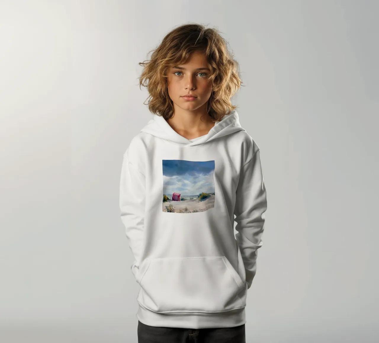 Silla de playa en las dunas sudadera con capucha para niño de Meeresaquarelle