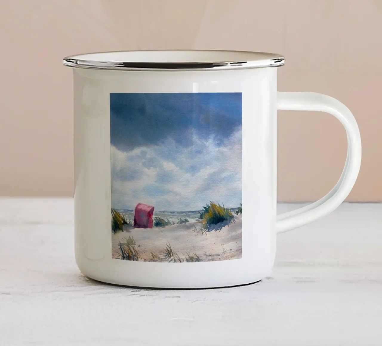 Sedia da spiaggia tra le dune tazza in smalto da Meeresaquarelle