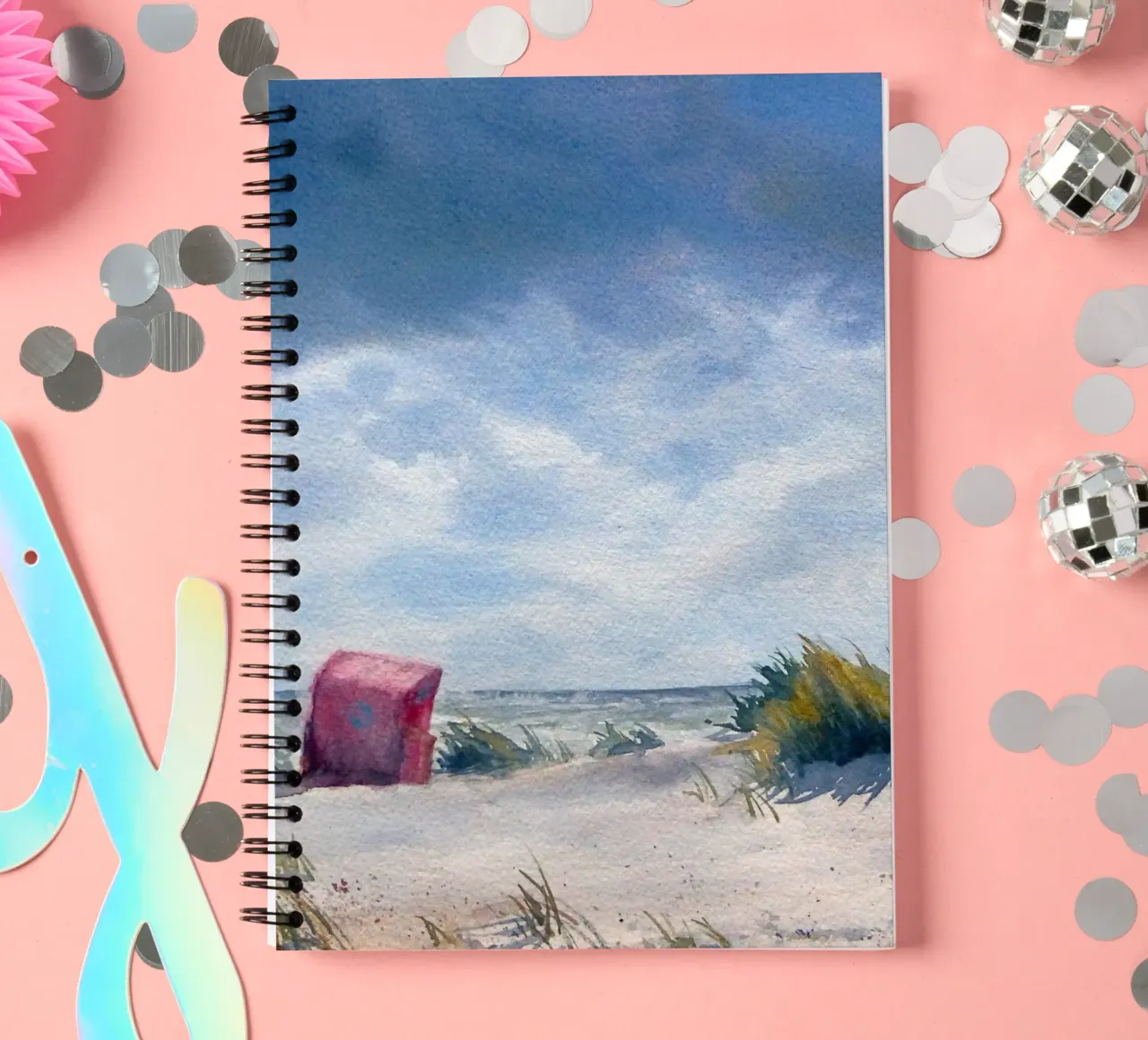 Fauteuil de plage dans les dunes carnet à spirale de Meeresaquarelle