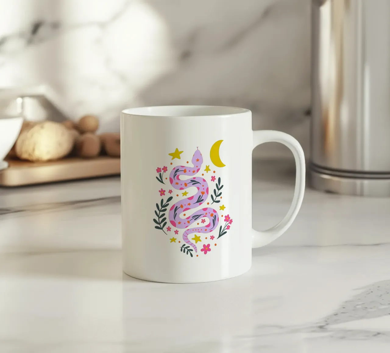 Serpente lunare - lavanda e crema tazza in ceramica da Wackapacka