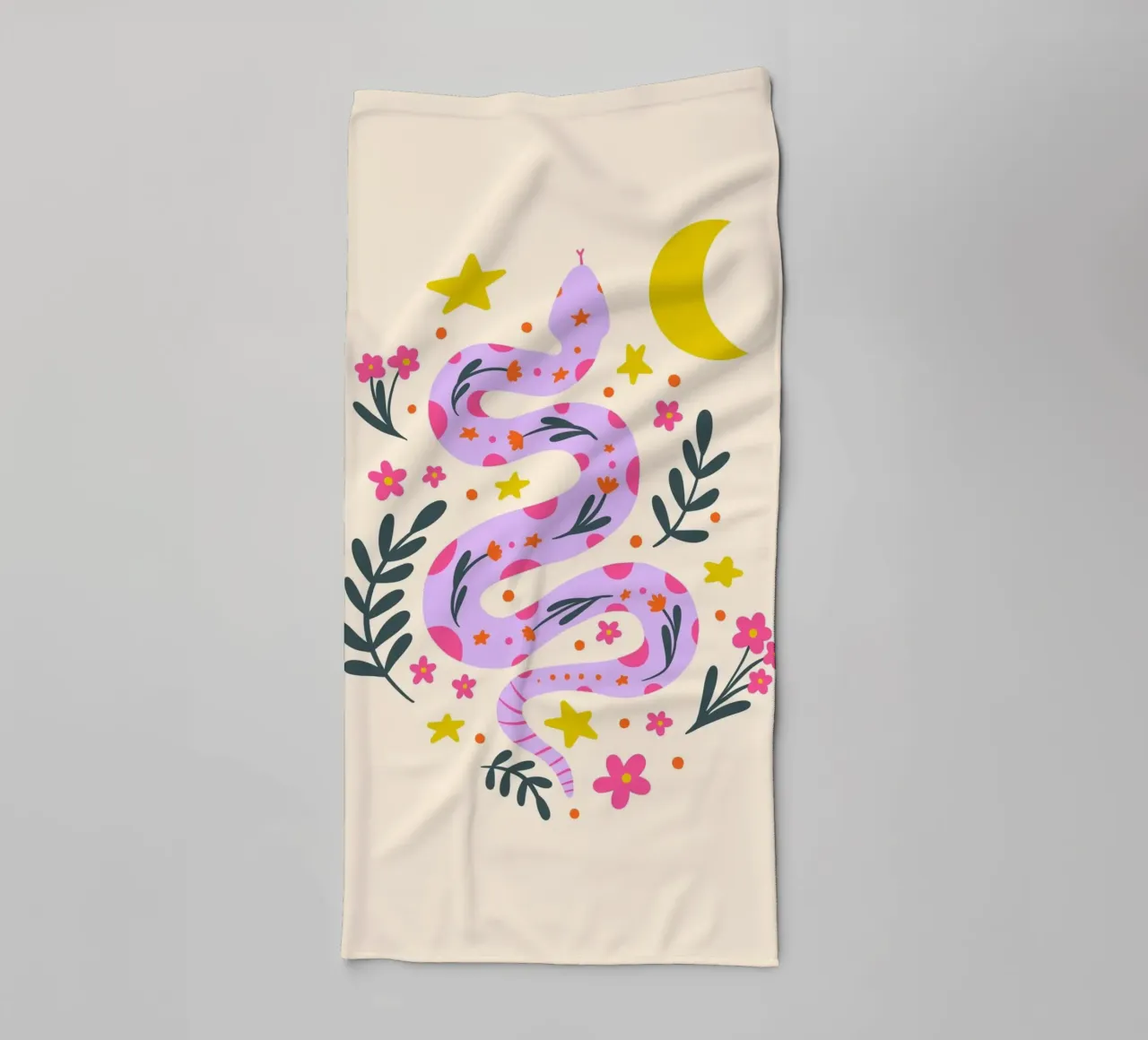 Lunar snake - lavender and cream towel by Wackapacka