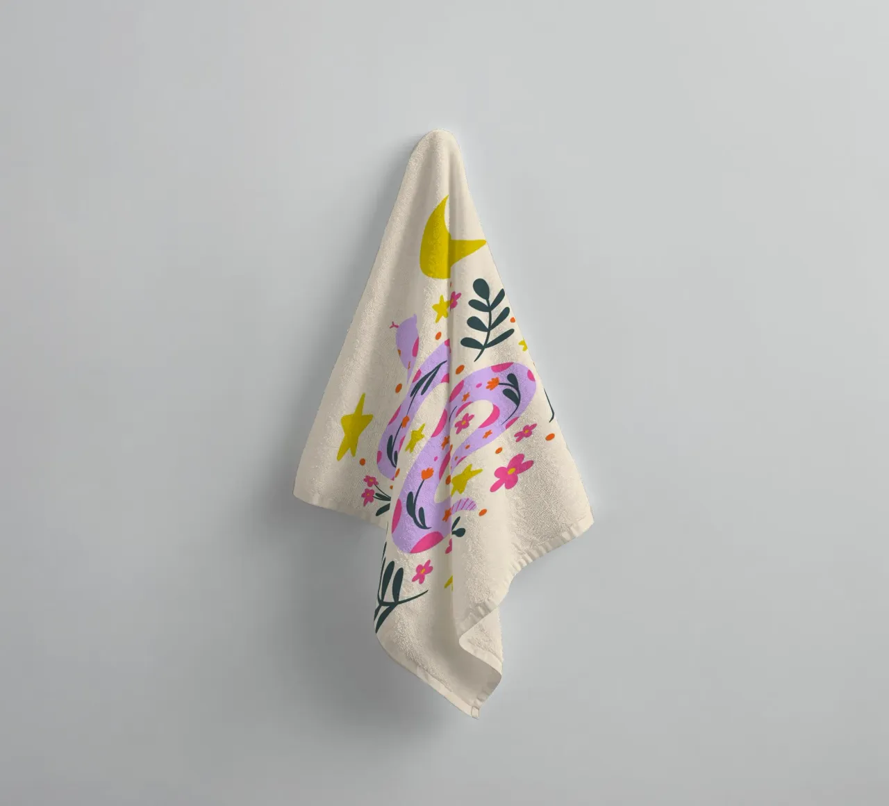 Lunar snake - lavender and cream towel by Wackapacka