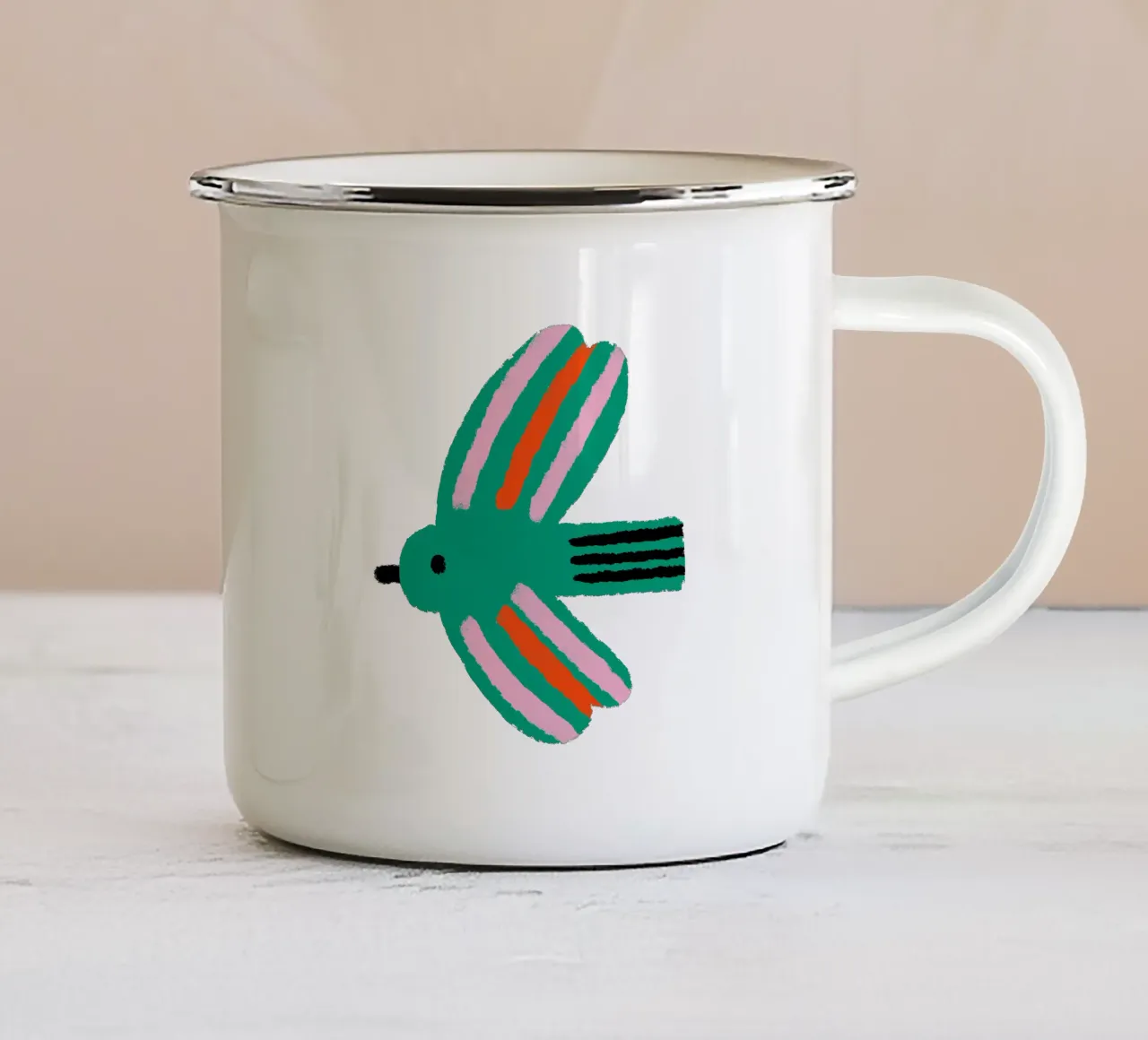 Pájaro verde taza de esmalte de bueronoull
