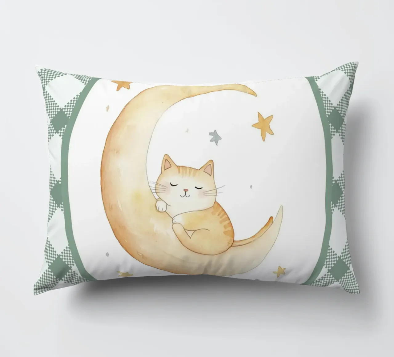 Chat dormant sur la lune jaune coussin de Jungle Joy Art