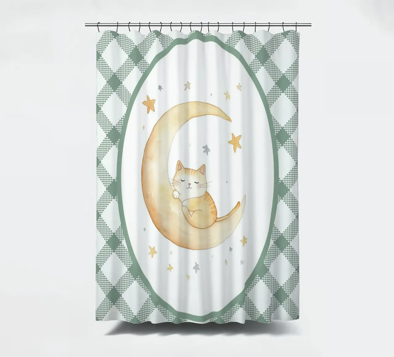 Chat dormant sur la lune jaune rideau de douche de Jungle Joy Art