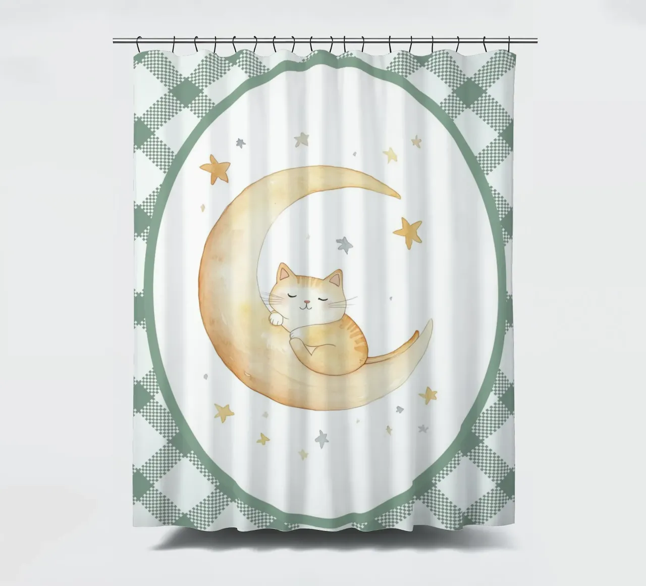 Chat dormant sur la lune jaune rideau de douche de Jungle Joy Art