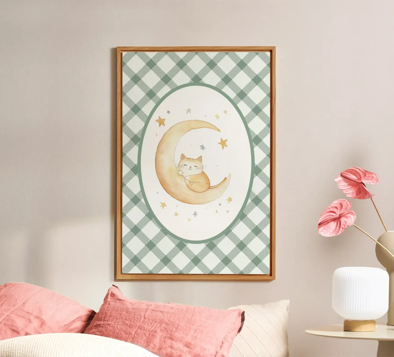 Chat dormant sur la lune jaune alu dibond de Jungle Joy Art