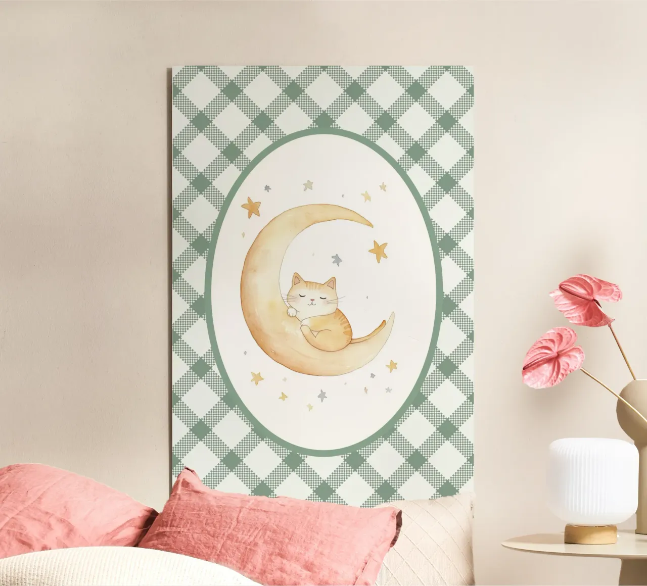 Chat dormant sur la lune jaune alu dibond de Jungle Joy Art