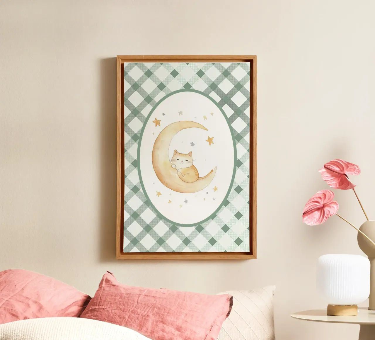 Kat slaapt op de gele maan canvas met Baklijst van Jungle Joy Art
