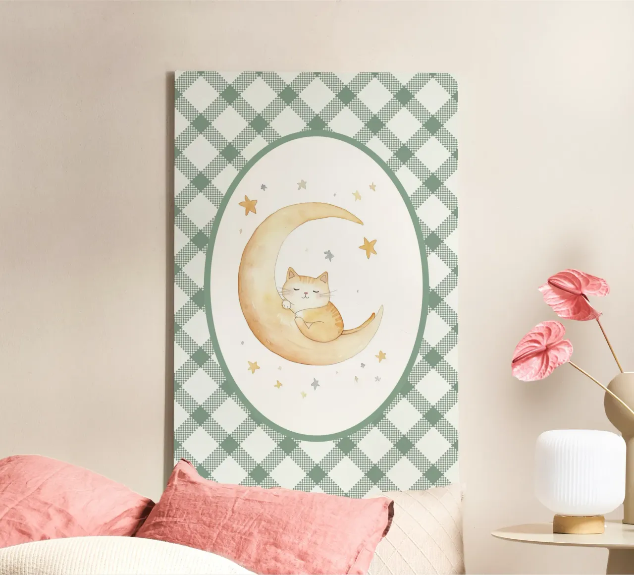 Kat slaapt op de gele maan canvas met Baklijst van Jungle Joy Art