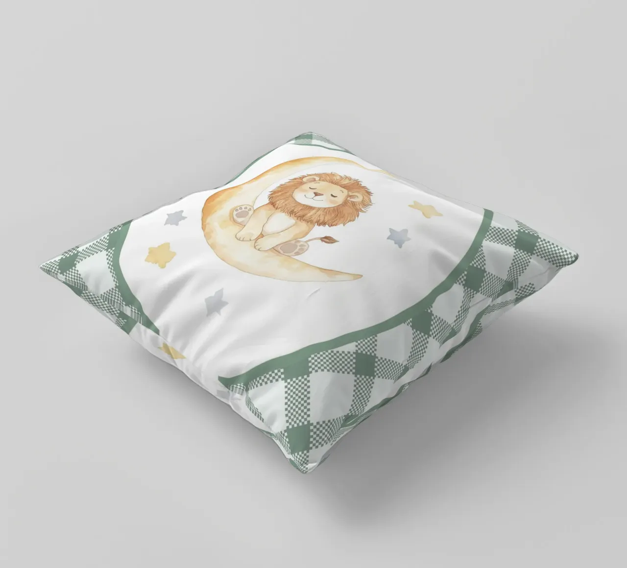 Leone che dorme sulla luna gialla cuscino da Jungle Joy Art