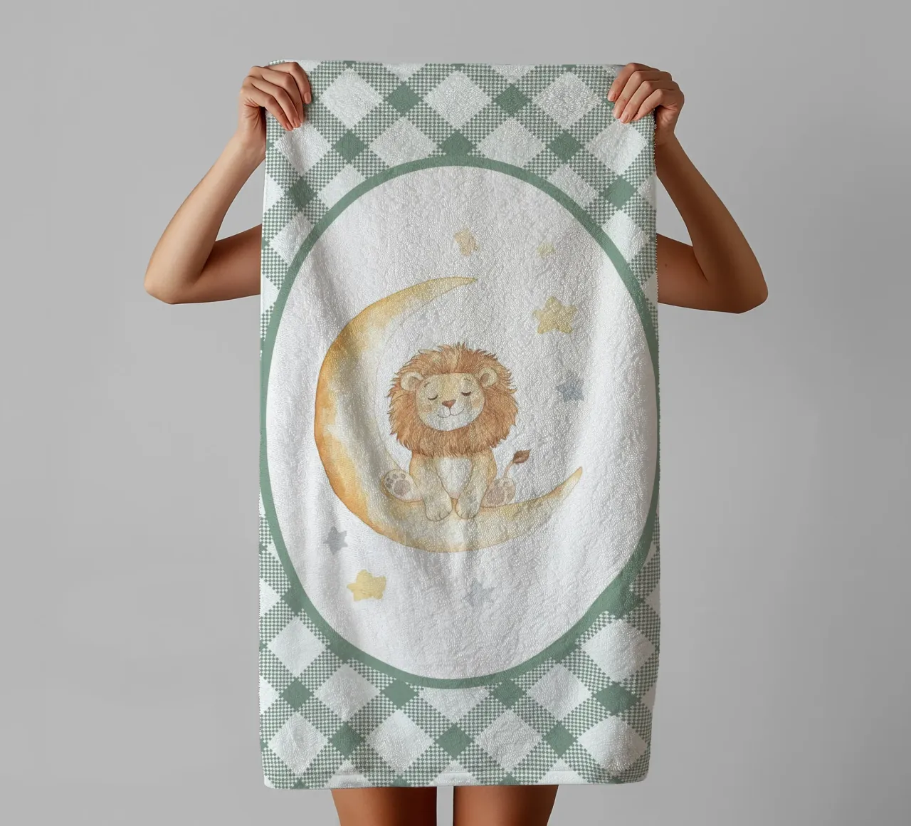 Lion dormant sur la lune jaune serviette de bain de Jungle Joy Art
