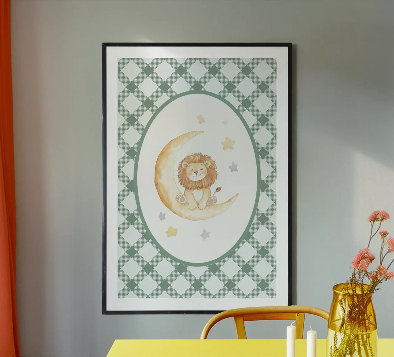 Lion dormant sur la lune jaune hahnemühle de Jungle Joy Art
