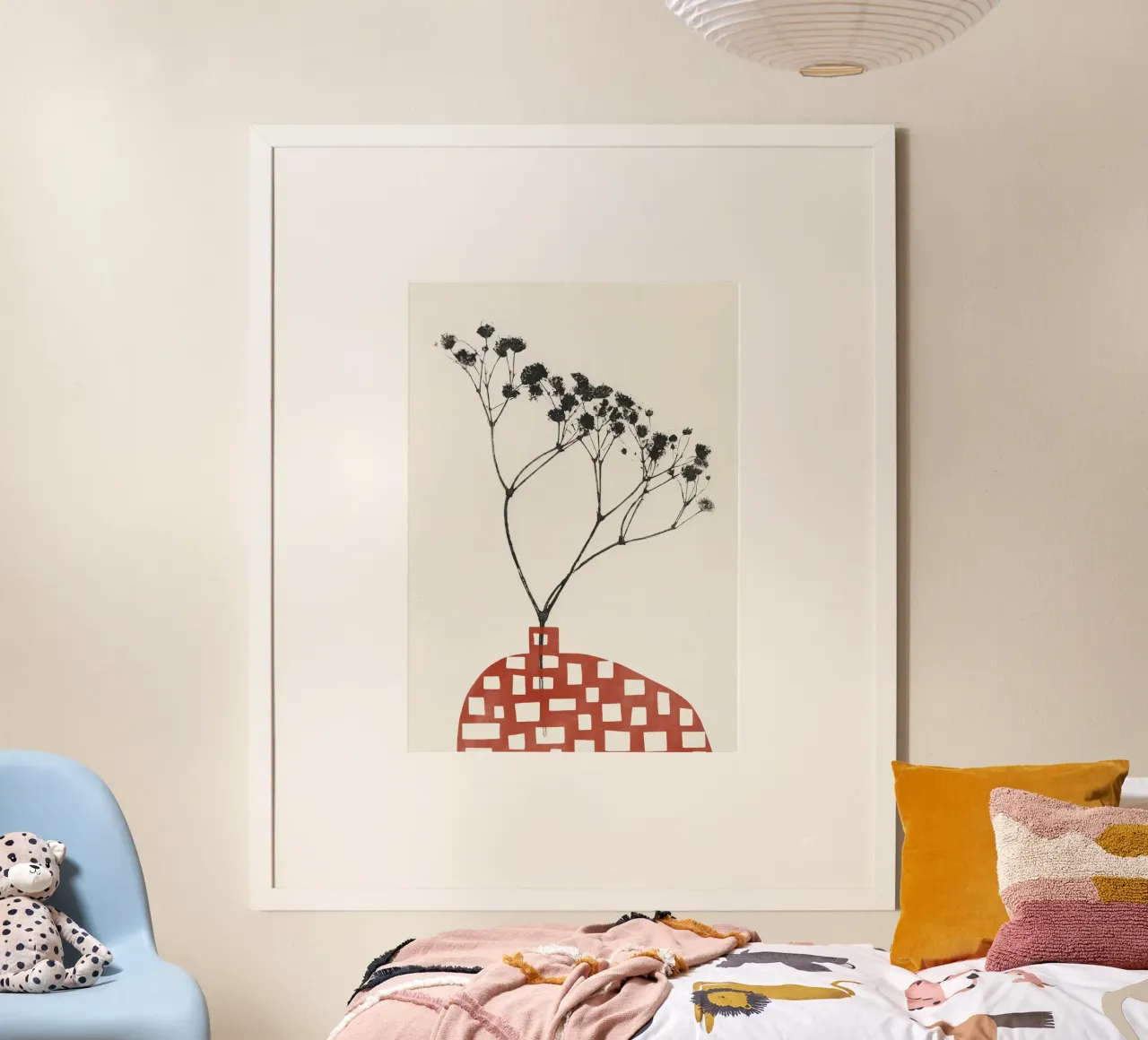 Gypsophila in un vaso rosso poster con telaio in plastica da Alisa Galitsyna