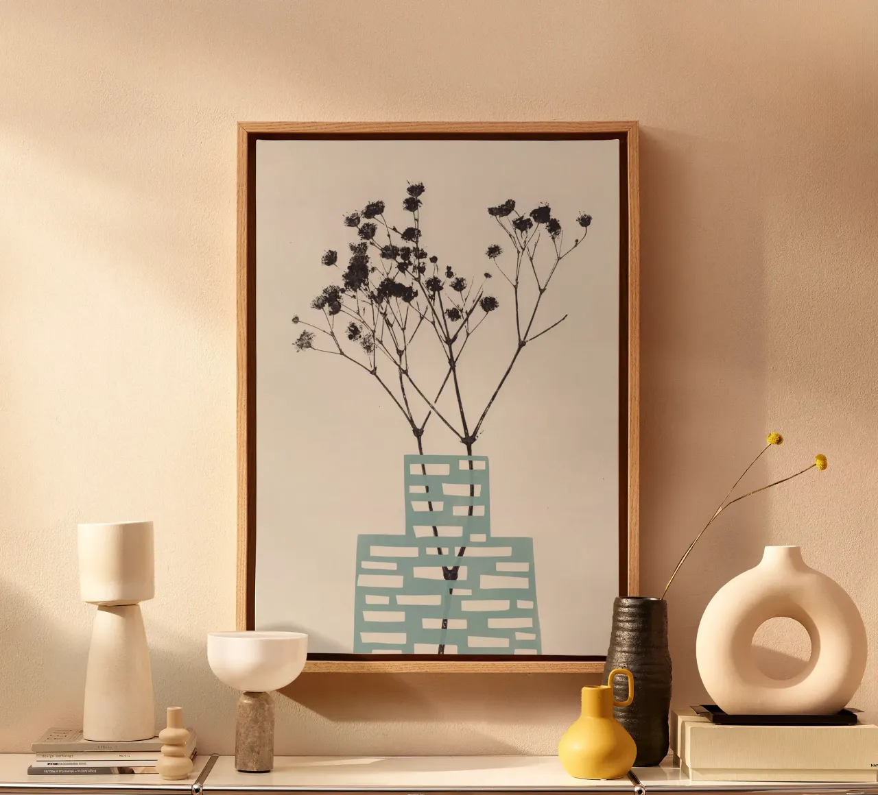 Gipskruid in een blauwe vaas canvas met Baklijst van Alisa Galitsyna