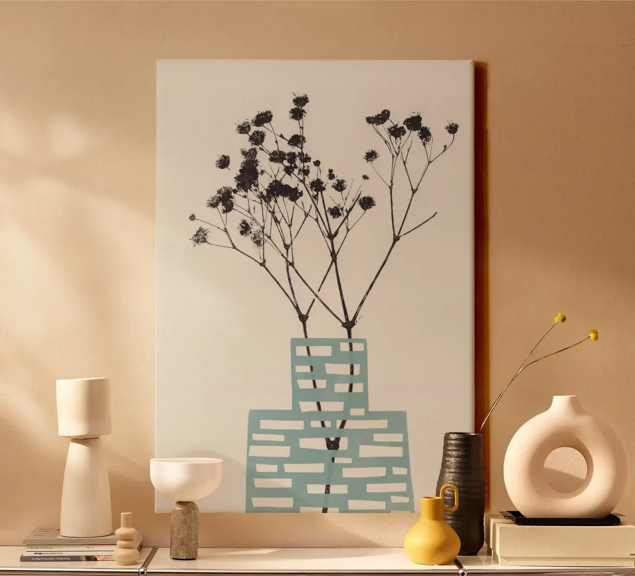 Gipskruid in een blauwe vaas canvas met Baklijst van Alisa Galitsyna