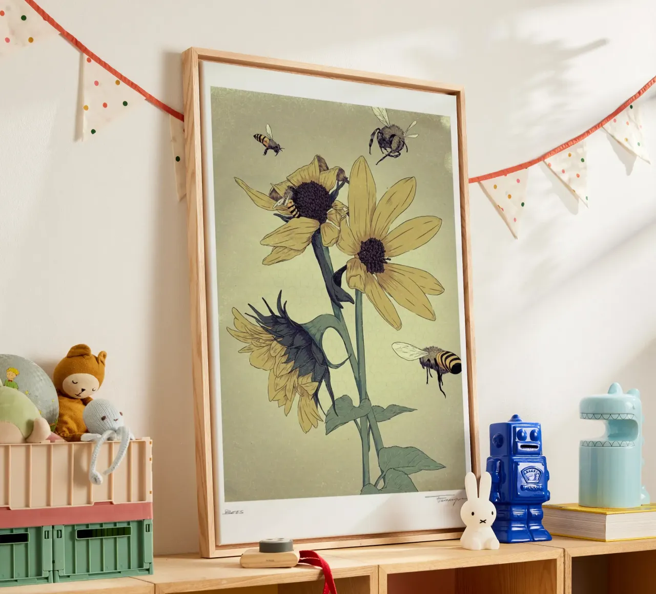 Bees tela con Cornice a cassetta da Faunesque