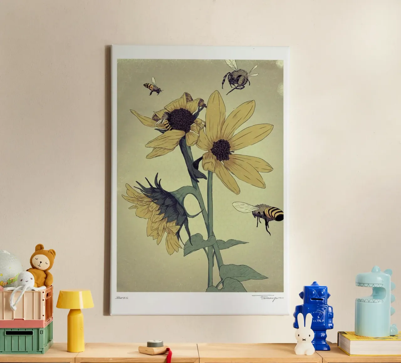 Bees tela con Cornice a cassetta da Faunesque