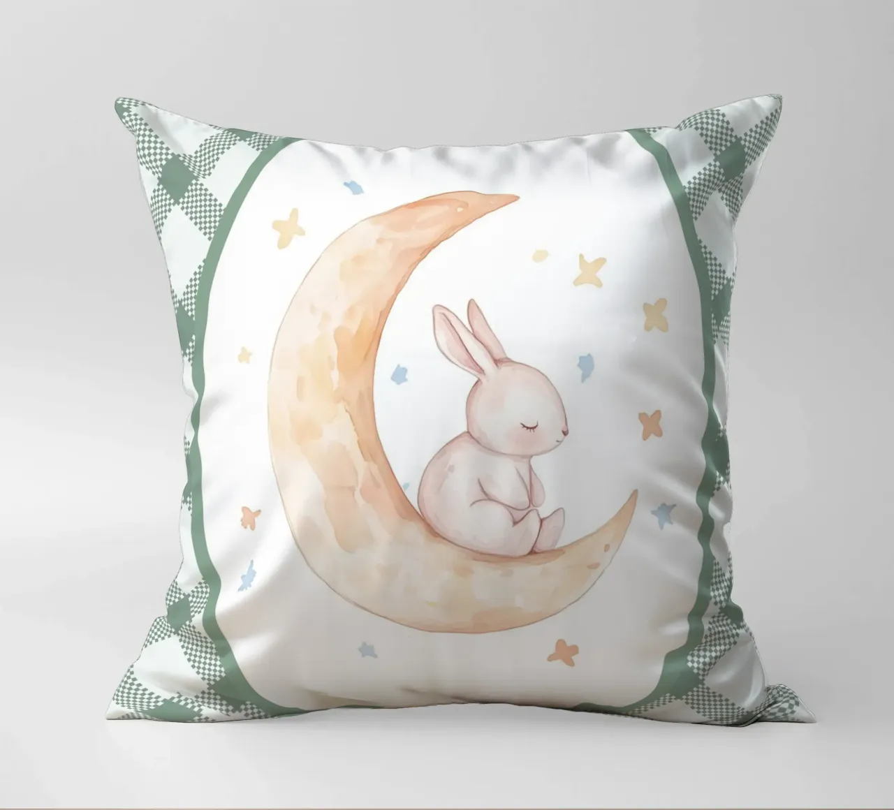 Lapin dormant sur la lune jaune coussin de Jungle Joy Art