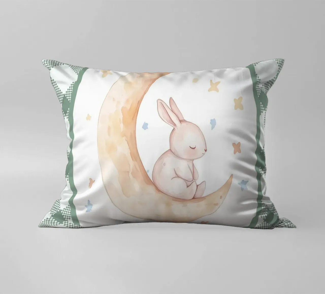 Lapin dormant sur la lune jaune coussin de Jungle Joy Art