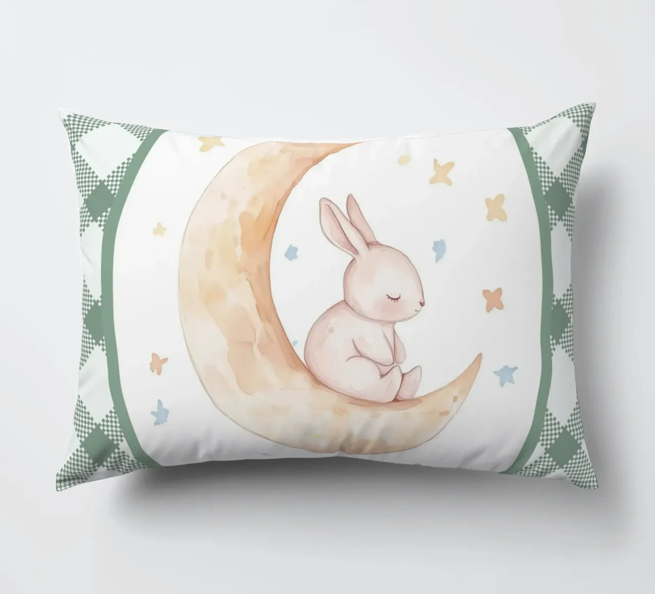 Lapin dormant sur la lune jaune coussin de Jungle Joy Art