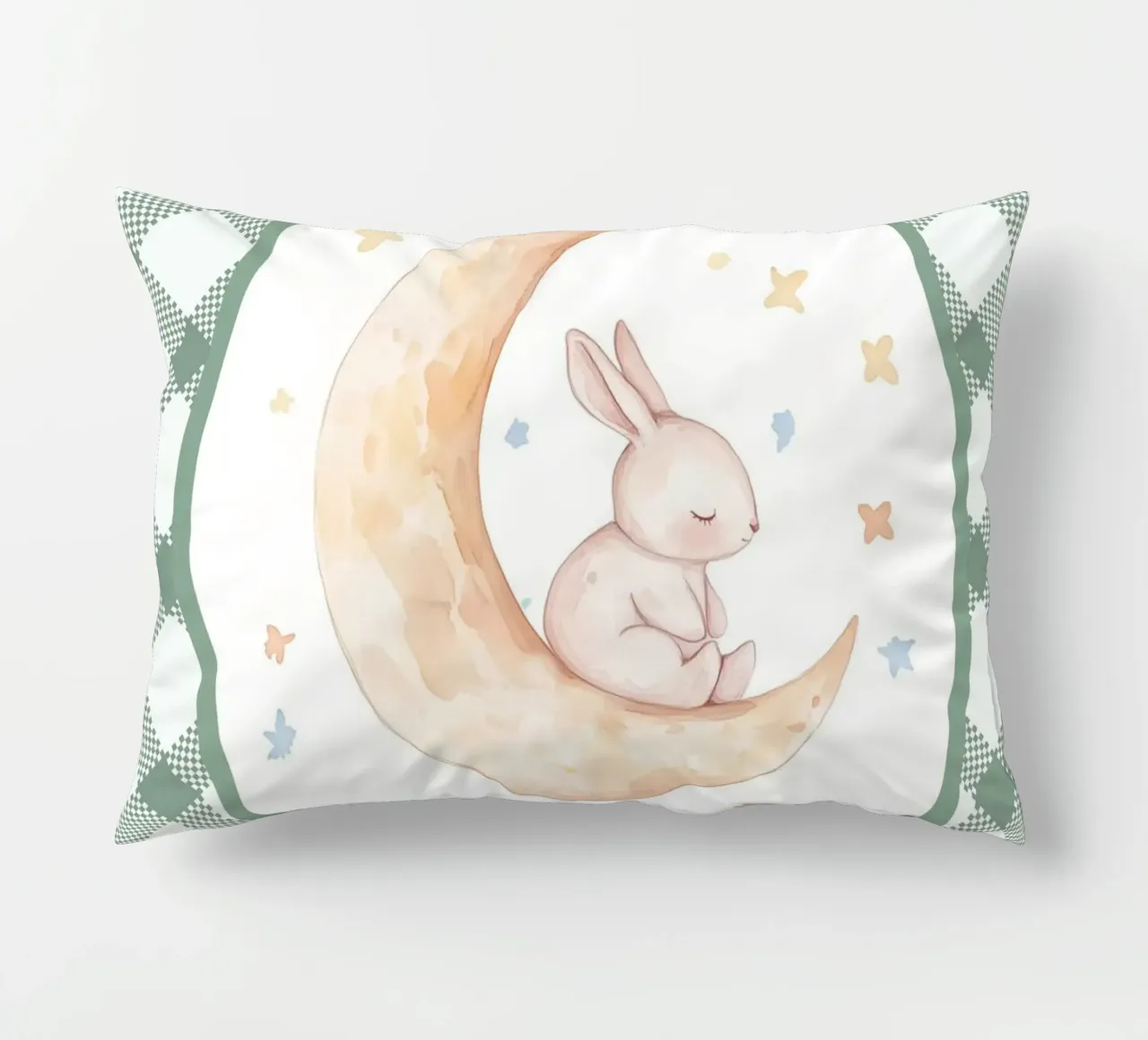 Lapin dormant sur la lune jaune coussin de Jungle Joy Art