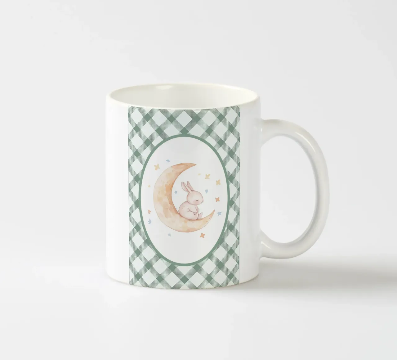 Coniglio che dorme sulla luna gialla tazza in ceramica da Jungle Joy Art