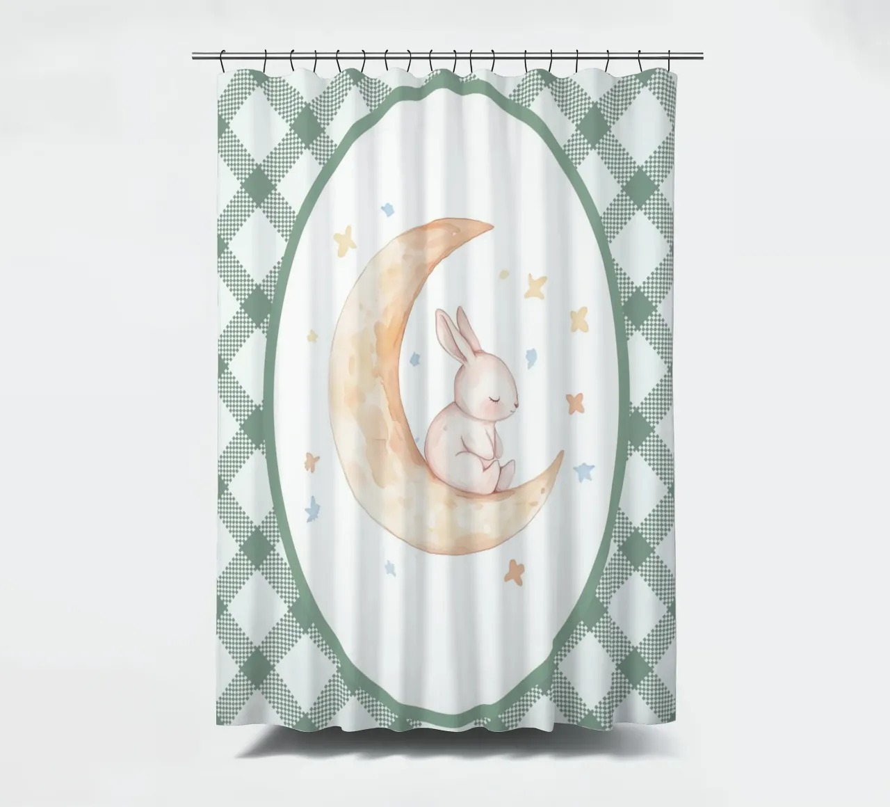 Lapin dormant sur la lune jaune rideau de douche de Jungle Joy Art