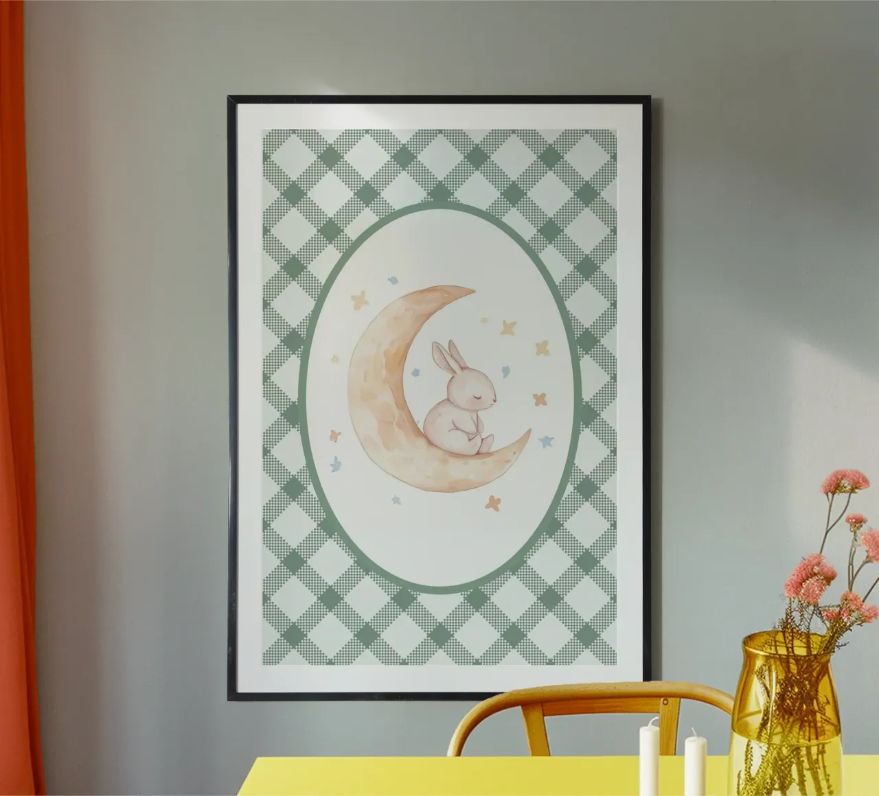 Lapin dormant sur la lune jaune hahnemühle de Jungle Joy Art