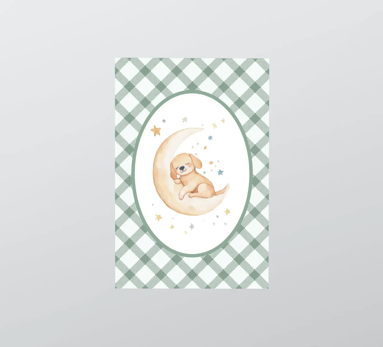 Chiot dormant sur la lune jaune autocollant de Jungle Joy Art