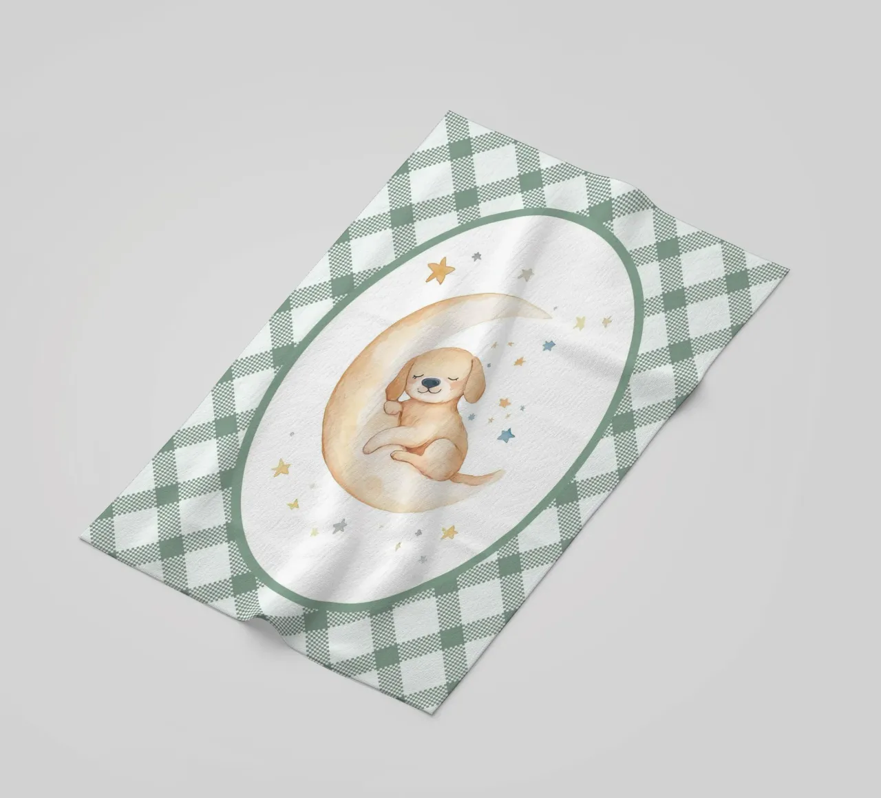 Chiot dormant sur la lune jaune serviette de plage de Jungle Joy Art