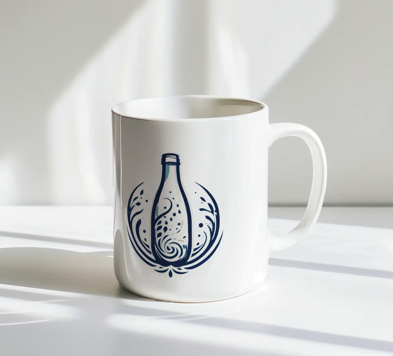 logo della bottiglia con un intricato disegno floreale tazza in ceramica da DesignDoodle