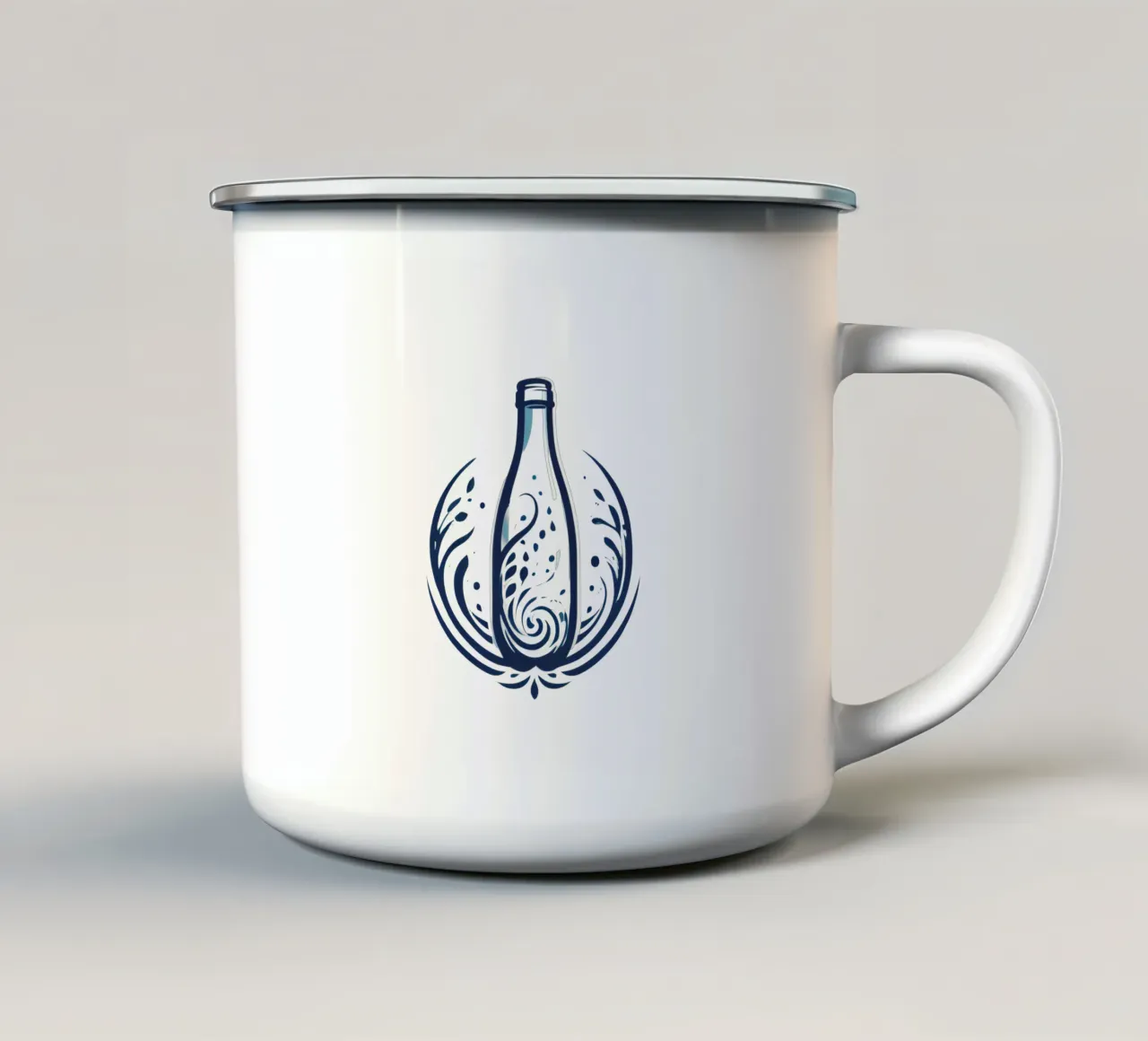 logo della bottiglia con un intricato disegno floreale tazza in smalto da DesignDoodle