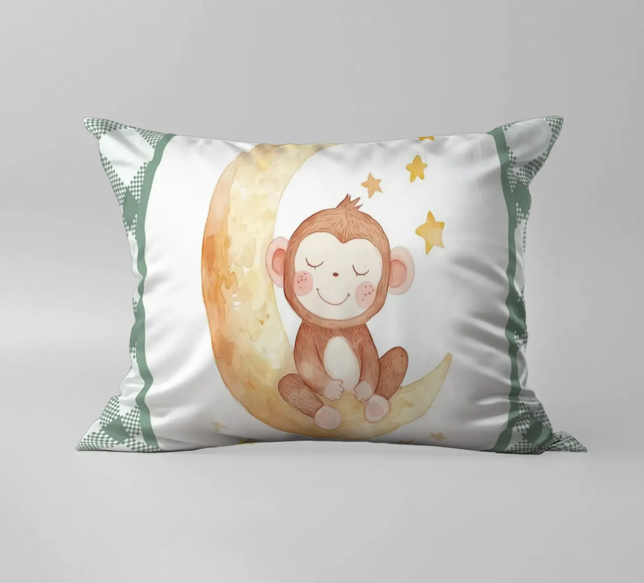 Scimmia che dorme sulla luna gialla cuscino da Jungle Joy Art