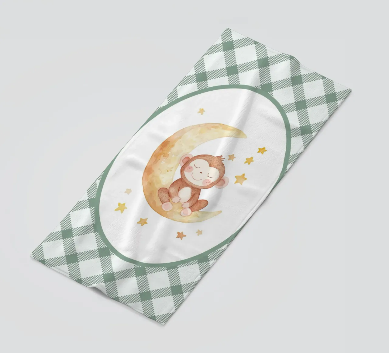 Scimmia che dorme sulla luna gialla telo mare da Jungle Joy Art