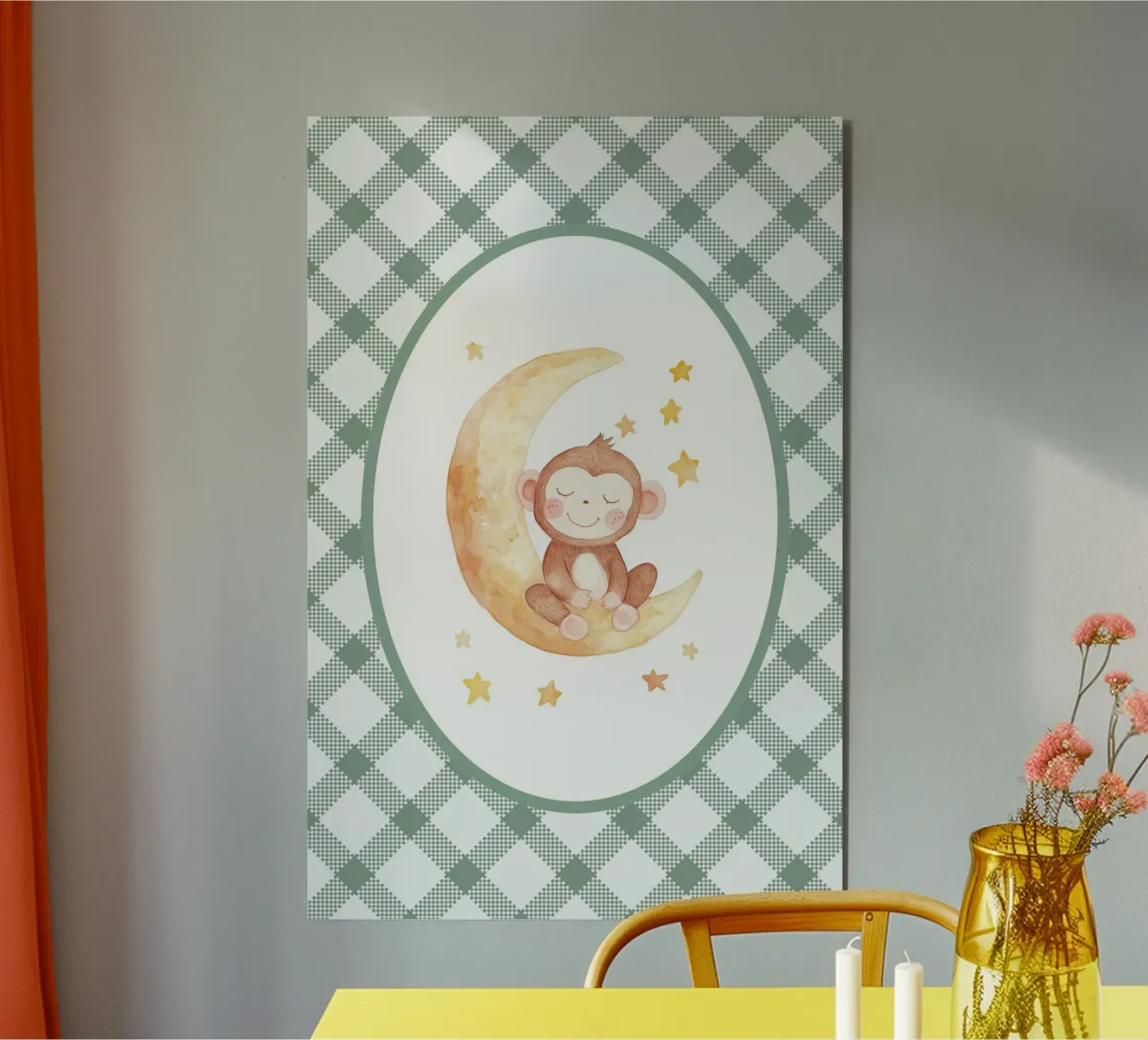 Monkey Sleeping on the Yellow Moon alu-dibond by Jungle Joy Art